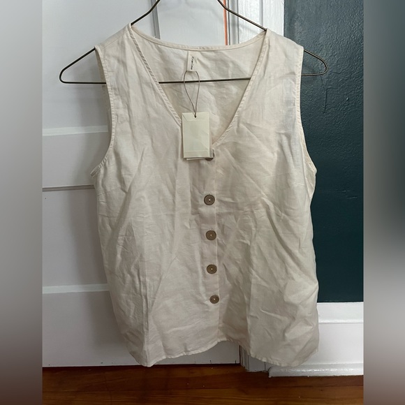 NWT Cream-colored linen Grae Cove top size L - Picture 2 of 2